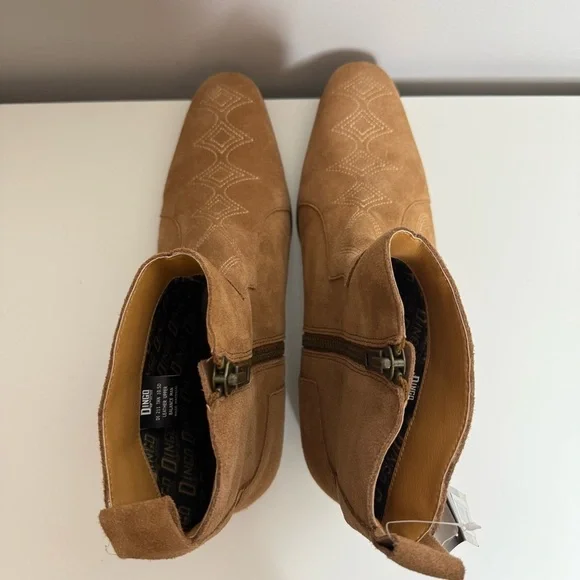 Dingo Men’s Tan Brooks Embroidered Round Toe Zip Up Boots Ankle - 10.5 - Picture 6 of 12